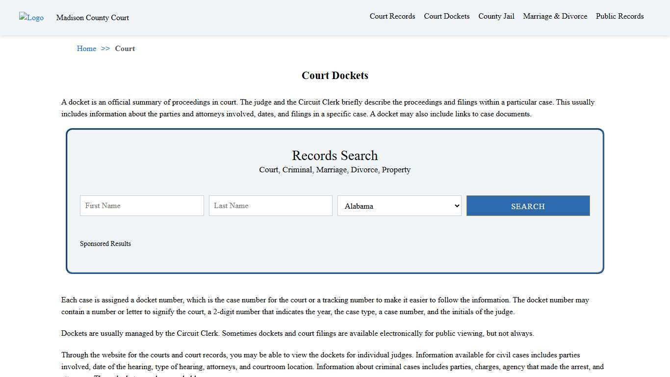 Court Dockets Madison County Court